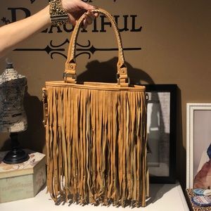 EUC Steve Madden Faux Leather Cognac Fringed Hobo